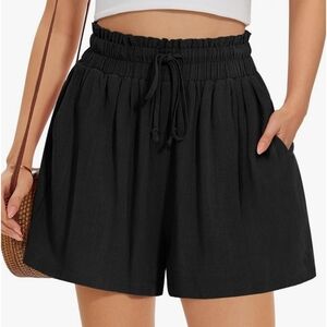 UEU High Waisted Linen Blend Wide Leg Shorts Black Size 2X